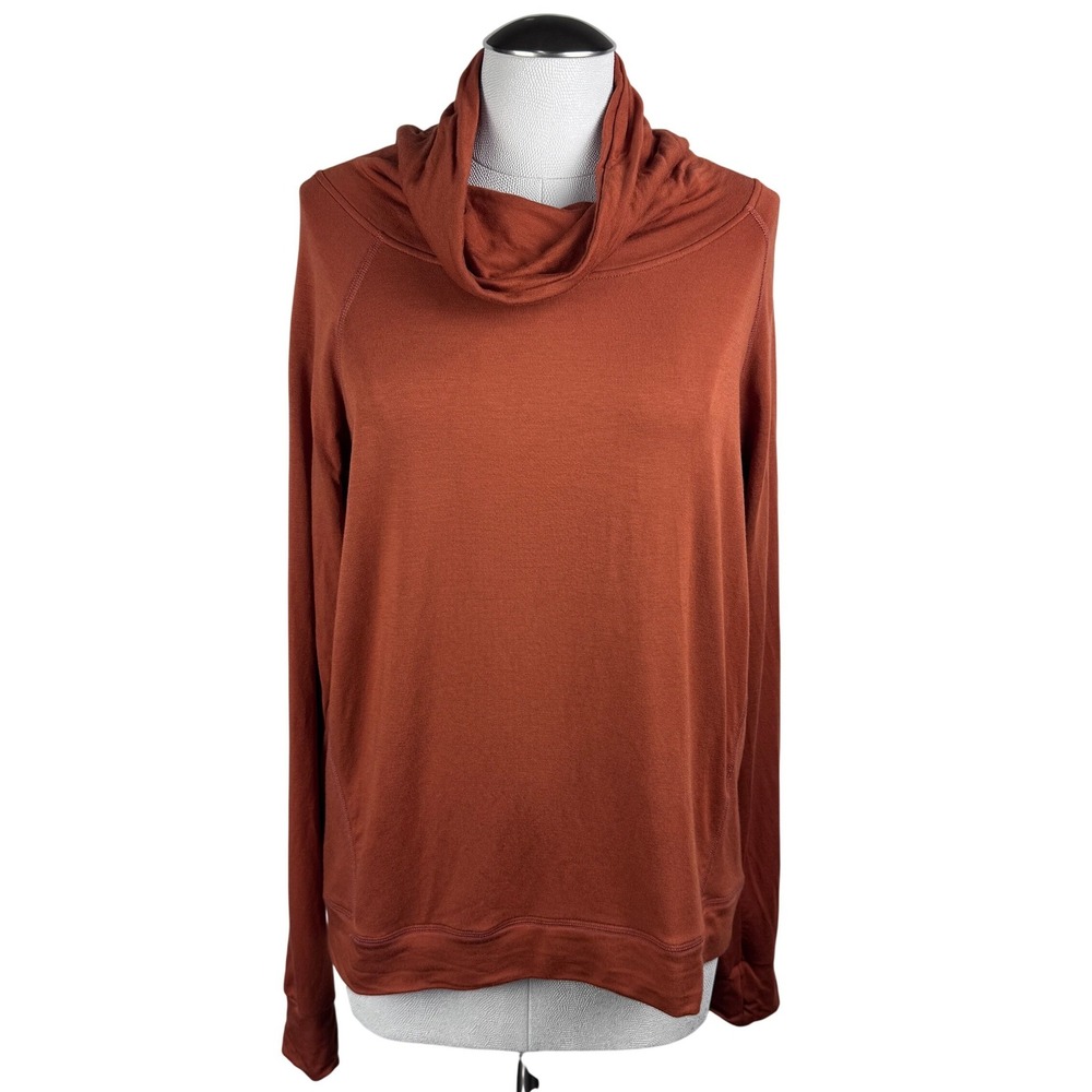 ALALA Women's Rust Orange Cowl Neck Long Sleeve Pullover Top Size M